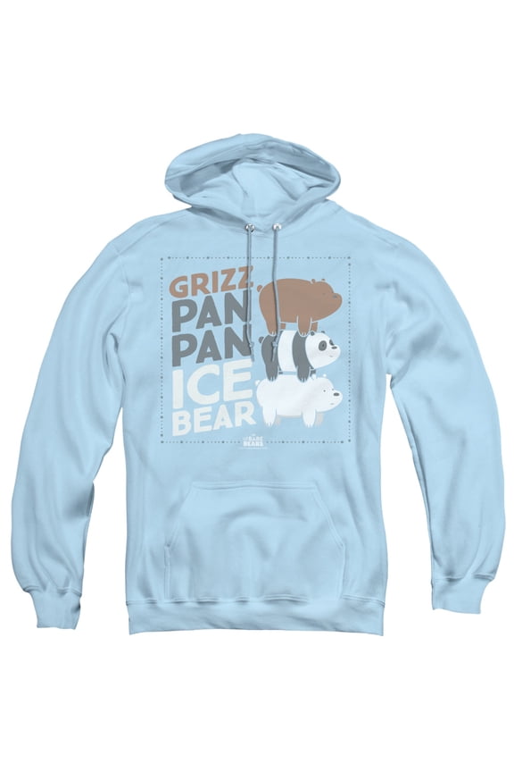 We Bare Bears Grizz Pan Pan Ice Bear Adult Pullover Hoodie Sweatshirt Light Blue