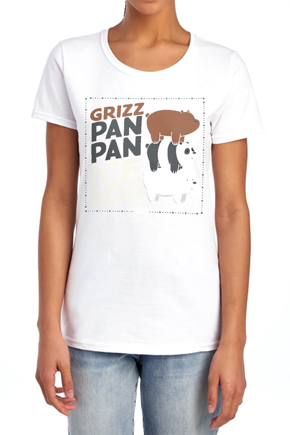 We Bare Bears Grizz Pan Pan Ice Bear Women's T Shirt, White, Large