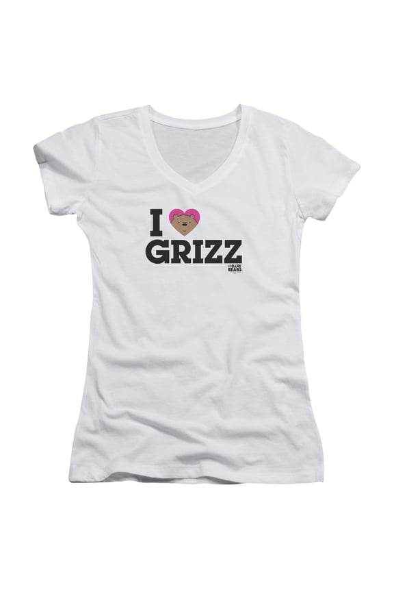 We Bare Bears Heart Grizz Junior Women's T-Shirt V-Neck White