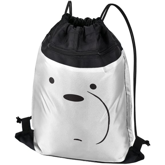 We Bare Bears Ice Bear Drawstring Backpack Sports Bag Sackpack 17" x 13", Perfect for Gym, Yoga or Practice