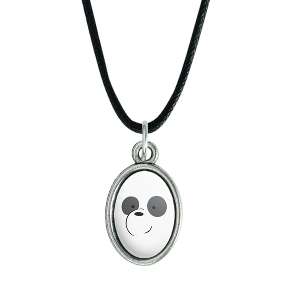 We Bare Bears Panda Antiqued Oval Charm Pendant with Black Satin Cord