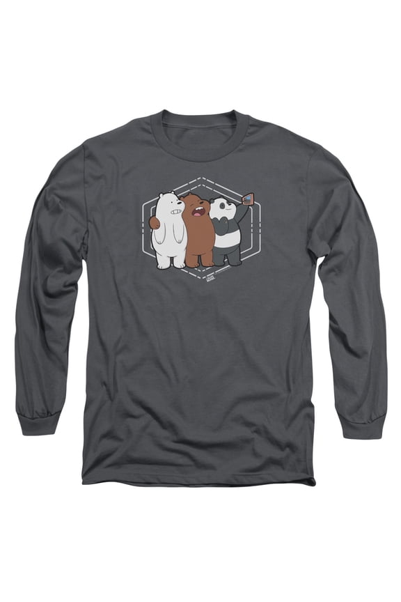 We Bare Bears Selfie Long Sleeve Adult 18/1 T-Shirt Charcoal