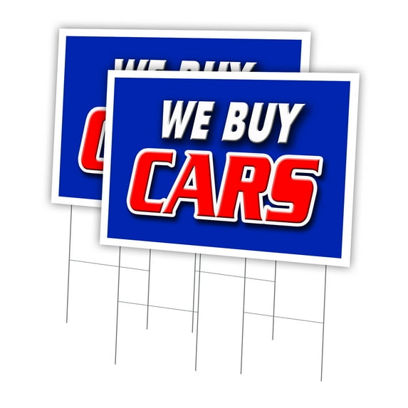 We Buy Cars 2 Pack Of 24" x 36" Yard Sign & Stake | Advertise Your Business | Stake Included Image On Both Sides | Made in The USA