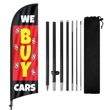 We Buy Cars Advertising Feather Flags Banner 8Ft, Swooper Flag with Pole and Ground Stake, Advertising Feather Flag Signs for Business