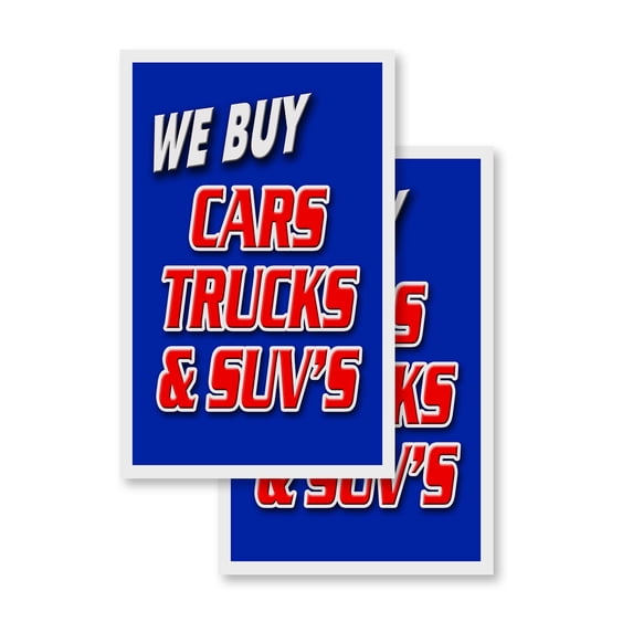 We Buy Cars Trucks & Suv's (2-PACK) 24" x 36" Vinyl Decals | Sign Insert Peel & Stick Decals Stickers Window Signs