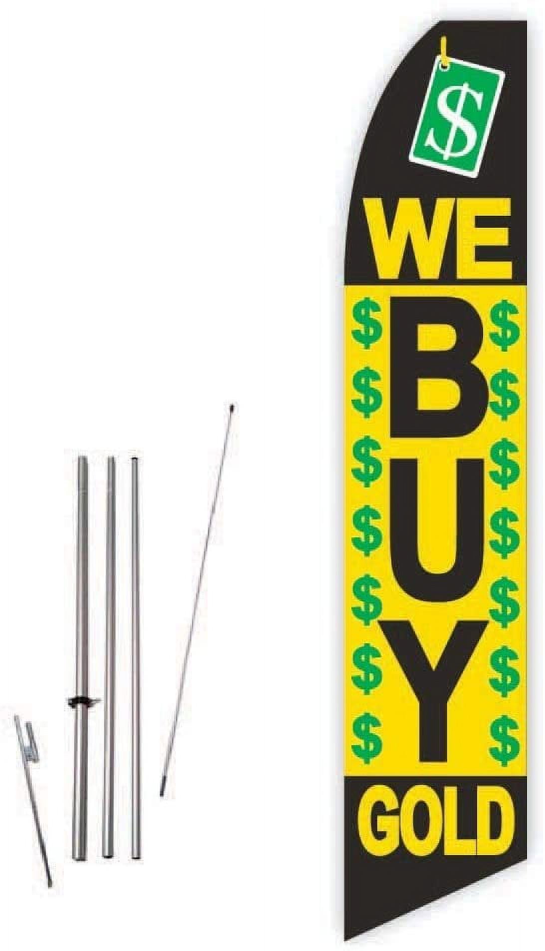We Buy Gold Yellow/Black Super Novo Feather Flag - Complete with 15ft Pole Set and Ground Spike