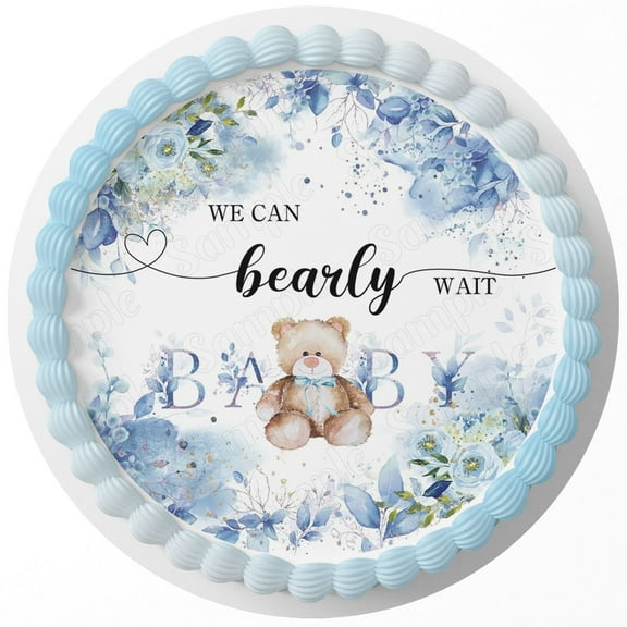 We Can Bearly Wait Baby Boy Edible Cake Image Topper Birthday Photo Icing Fondant Decoration Print 1/4 Sheet