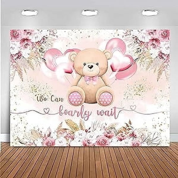 We Can Bearly Wait Baby Shower Backdrop for Boy Boho Blue Bear Baby Shower Decorations Balloon Bearly Wait Pampas Grass Banner Photo Booth Props