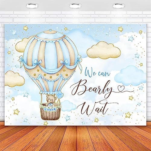 Imirell We Can Bearly Wait Backdrop 7Wx5H Feet Boys Bear Baby Shower Sage Green - View #4
