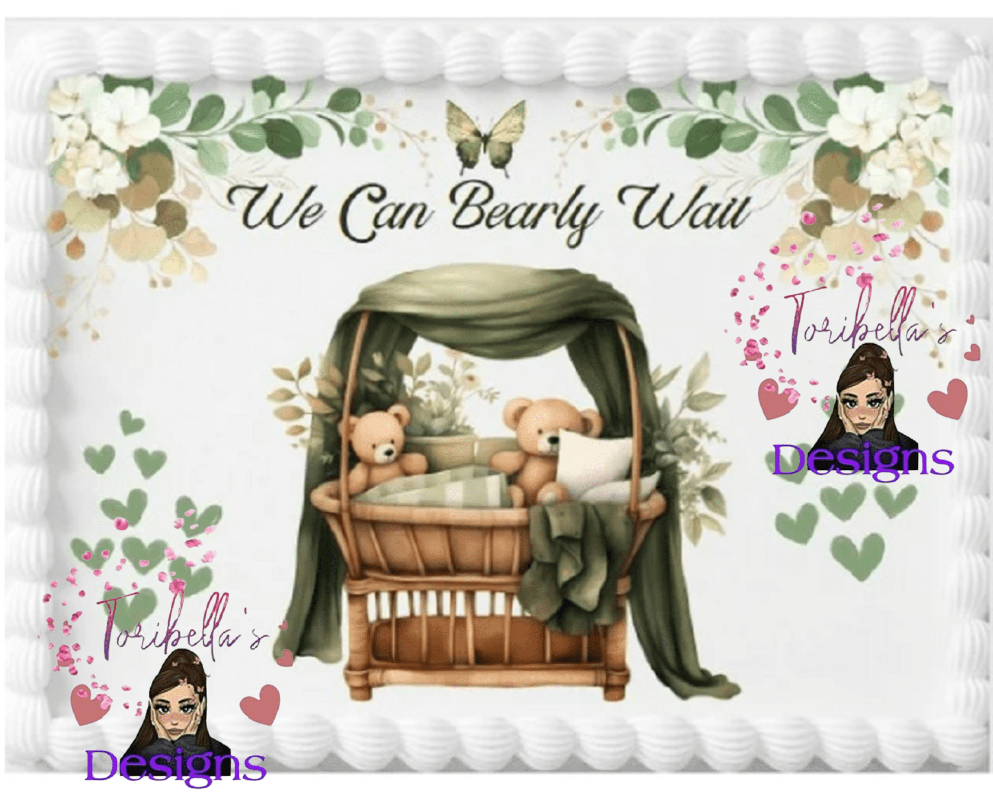 Teddy Bear Boho We Can Bearly Wait Baby Shower Edible Image Cake Topper ...