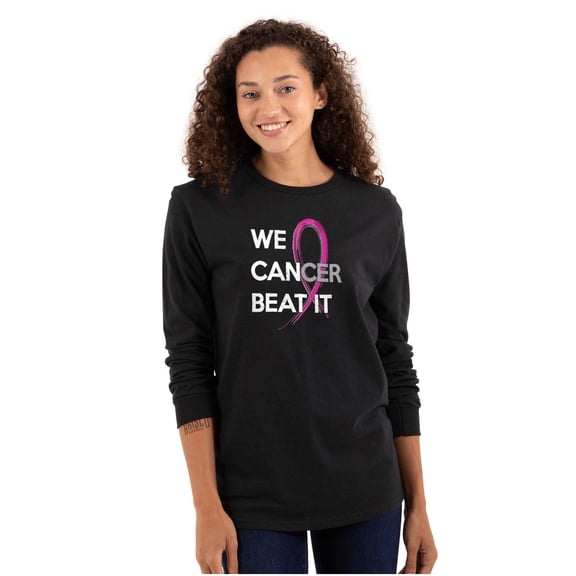 We Can Beat Breast Cancer Awareness Women Plus Size Long Sleeve Graphic Tee Brisco Brands 2X