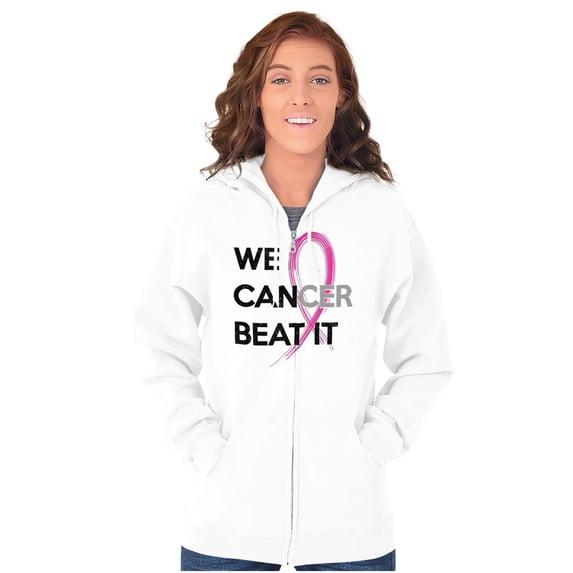 We Can Beat Breast Cancer Awareness Womens Plus Size Graphic Zipper Hoodie Brisco Brands 3X