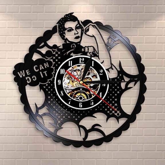 We Can Do It Girl Power Rosie the Riveter Feminist Home Decor Modern Wall Clock Strong Woman Protest Signs Vinyl Record Clock