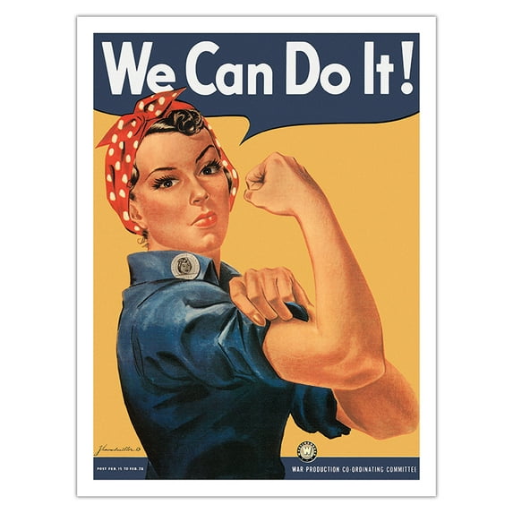 We Can Do It - Rosie the Riveter - Vintage War Poster by J. Howard Miller c.1943 - Fine Art Matte Paper Print (Unframed) 24x32in