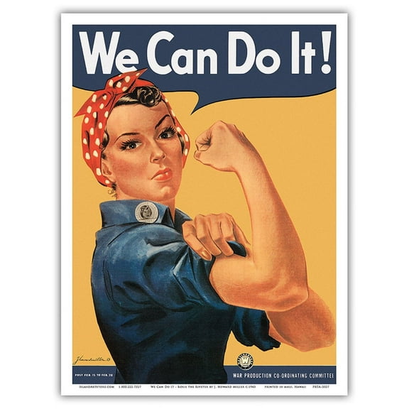 We Can Do It - Rosie the Riveter - Vintage War Poster by J. Howard Miller c.1943 - Master Art Print (Unframed) 9in x 12in
