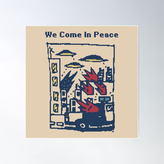 We Come In Peace - 8Bit Pixel Art Poster Wall Art, Modern Wall Decor For Living Room Bedroom, 24x24 UNFRAMED