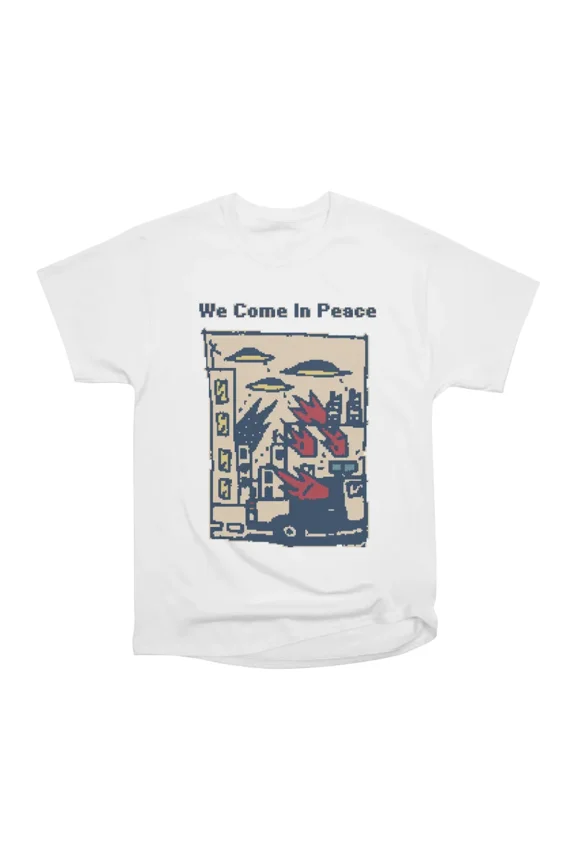 We Come In Peace 8bit Pixel Art T-Shirt Tee Gift For Him Merch For Her Apparel For Friend