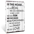 thumbnail image 1 of We Do Family Hugs In This House Rules Metal Sign Primitive Farmhouse Kitchen Wall Art Rustic Home Decor, 1 of 7