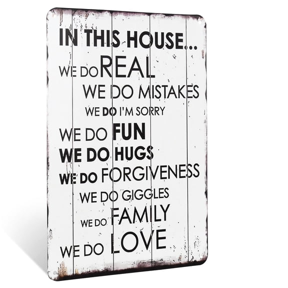 We Do Family Hugs In This House Rules Metal Sign Primitive Farmhouse Kitchen Wall Art Rustic Home Decor