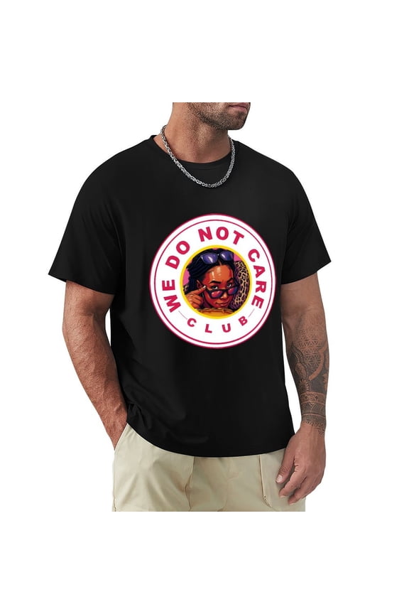 We Don’t Care Club Men's Cotton HD Print Short Sleeve T-Shirt Crew Neck Top Black M