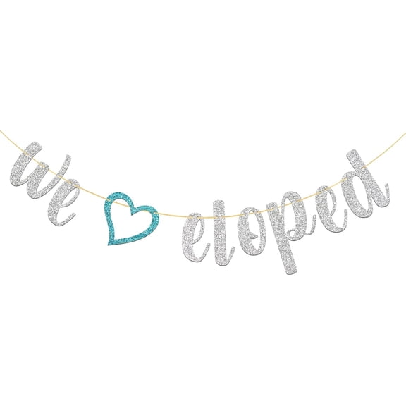 We Eloped Banner, Bridal Shower Party Supplies, Just Married, Engagement Bachelorette Wedding Party Decorations Silver Glitter