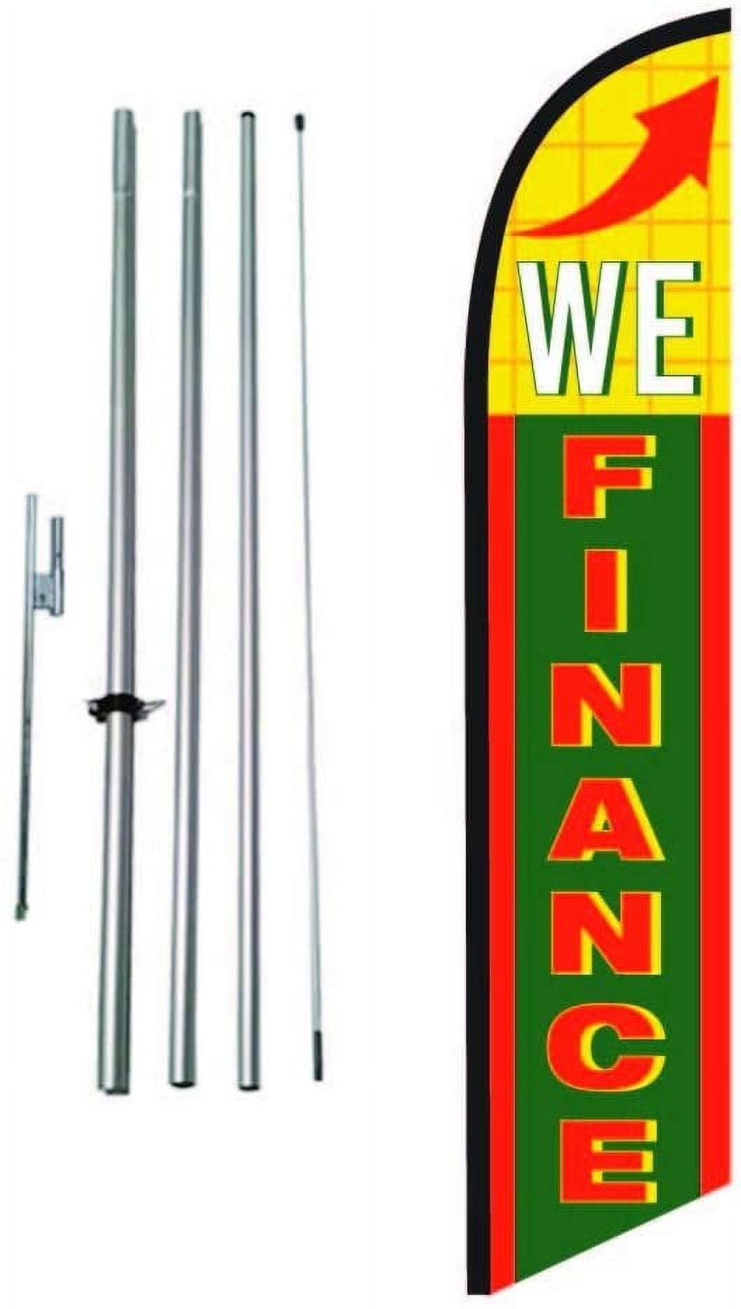 We Finance Auto Dealership Advertising Feather Banner Swooper Flag Sign with Flag Pole Kit and Ground Stake