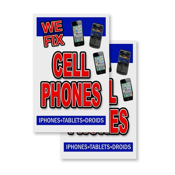 We Fix Cell Phones (2-PACK) 24" x 36" Vinyl Decals | Sign Insert Peel & Stick Decals Stickers Window Signs