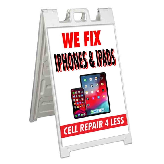 We Fix iPhones & iPads (24" X 36") Standard A-Frame Signicade, Includes Decal Applied To Stand