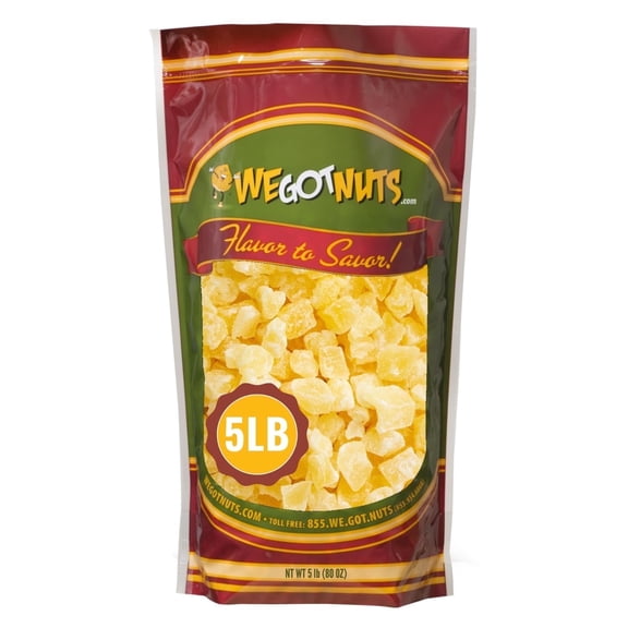 We Got Nuts Dried Pineapple Chunks for Yogurt and Baking, Kosher, 5 lb, 80 oz, Resealable Pouch