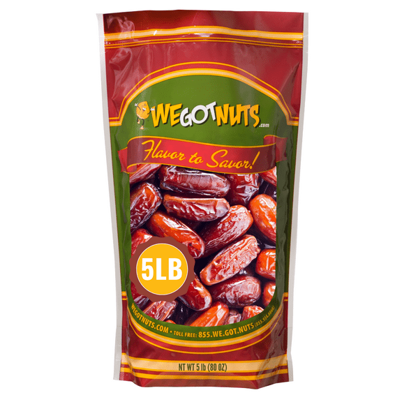 We Got Nuts Pitted Dates 5 Pounds - Resalable Bag For Dried Fruit Freshness