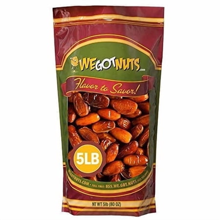 We Got Nuts Pitted Dates Dried Fruit, No Added Sugar, Kosher, 5 lb, 80 oz, Resealable Pouch