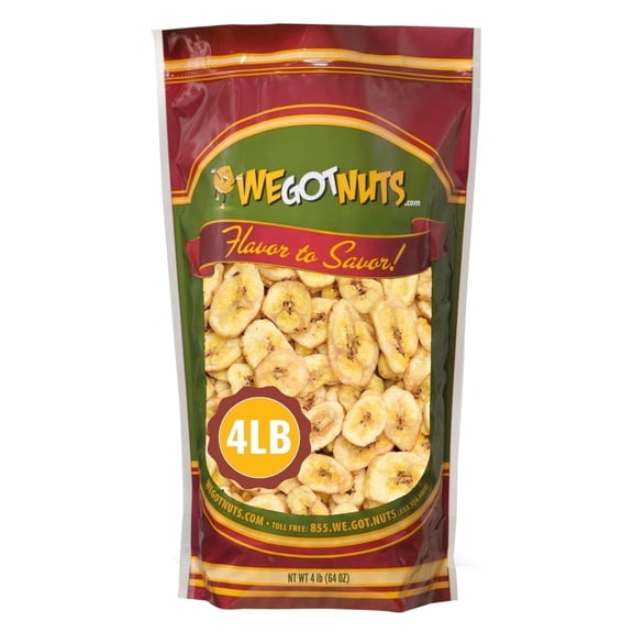 We Got Nuts Dried Sweetened Banana Chips, Kosher, 4 lb, 64 oz, Resealable Pouch