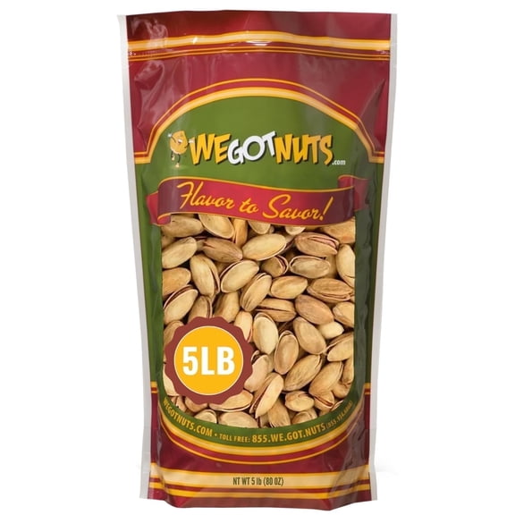 We Got Nuts Turkish Pistachios Whole Salted Nuts in Shell, Kosher, 5 lb, 80 oz, Resealable Pouch