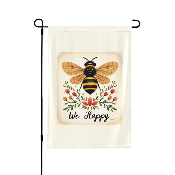We Happy Bumble Bee Garden Flag 12x18 Inch Double Sided – Cute Spring Floral Outdoor Yard Decoration For Porch, Lawn & Patio