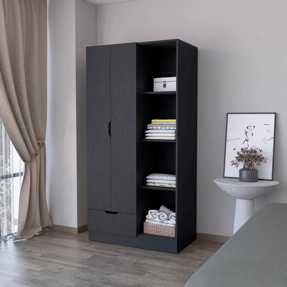 Black Wengue Finish Armoire with Shelves and Drawer