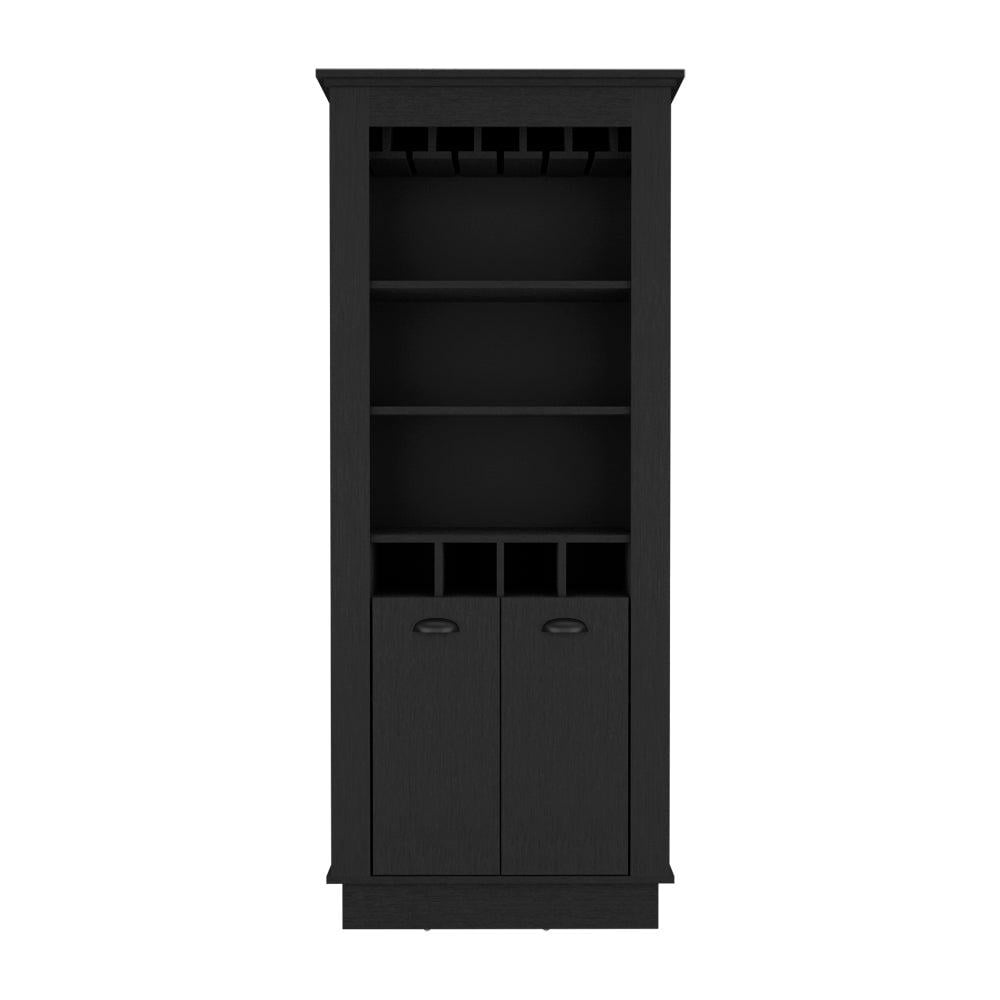 Provo Black Rectangular Modern Bar Cabinet with Shelves and Doors