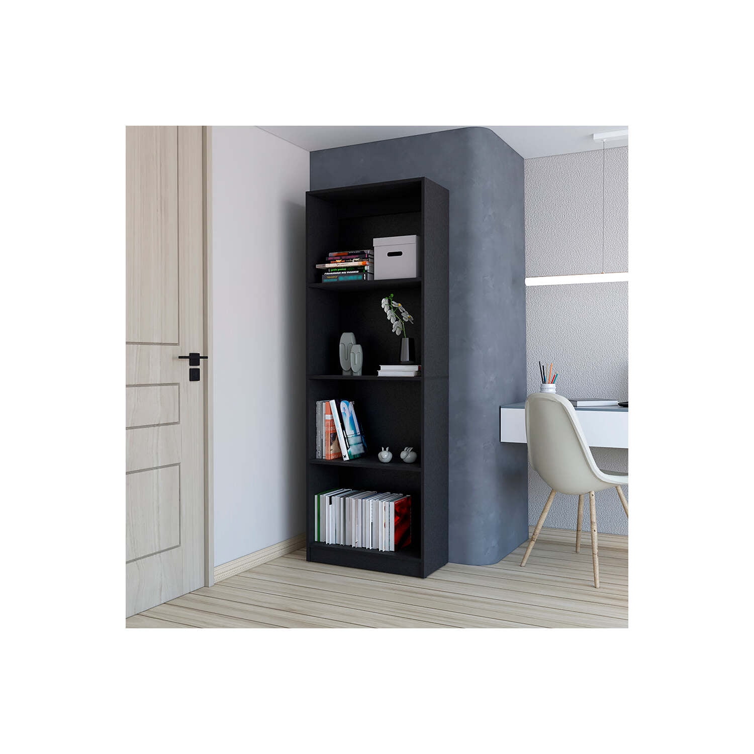 Benzoni Black Four-Tier Office Bookcase