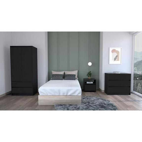 We Have Furniture Byers 3 Piece Bedroom Set, Nightstand + Dresser+ Armoire, Black Wengue Finish