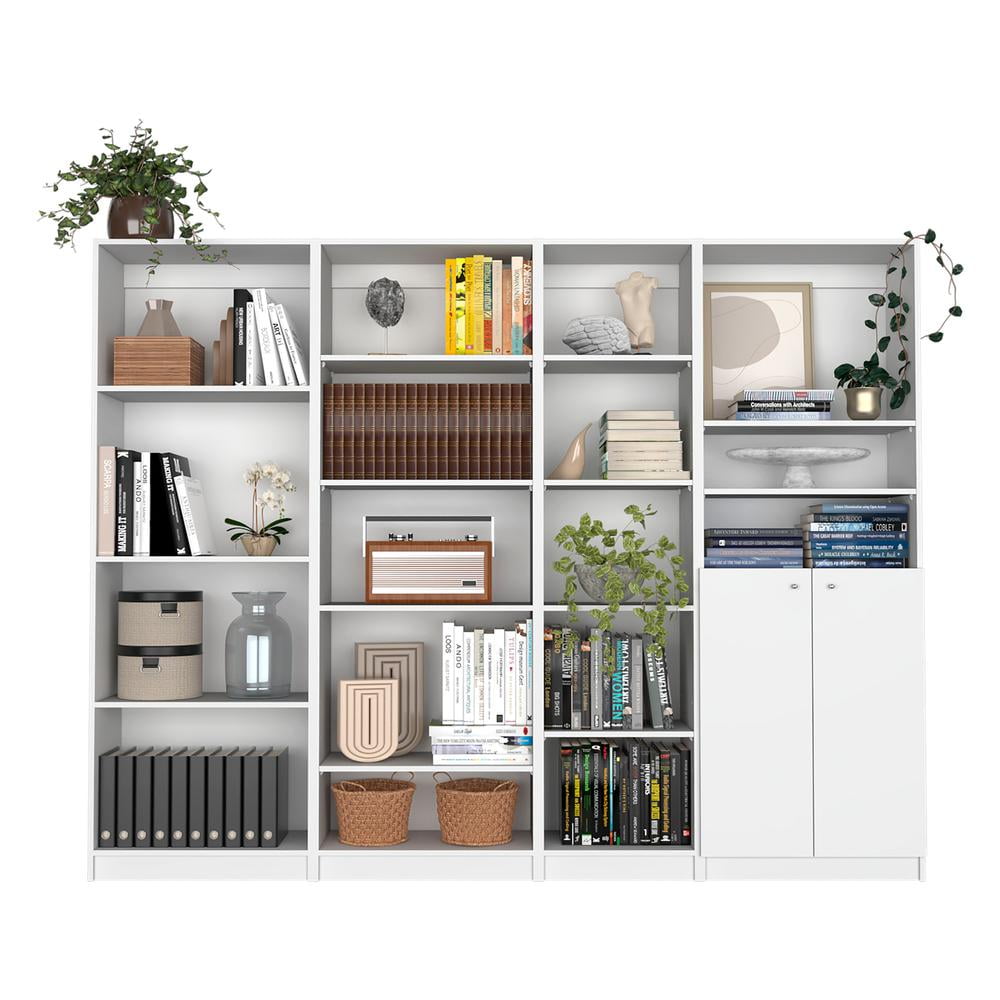 White Modern Rectangular 4-Piece Living Room Bookcase Set