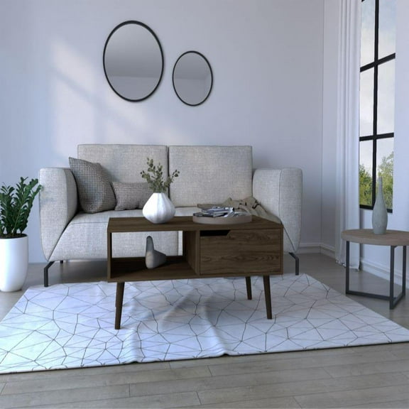 We Have Furniture Coffee Table Bull, One Drawer, One Open Shelf, Four Legs, Dark Walnut Finish