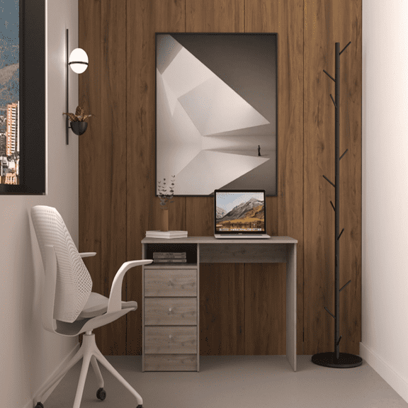 We Have Furniture Computer Desk Fremont with Three Drawers, Light Gray Finish