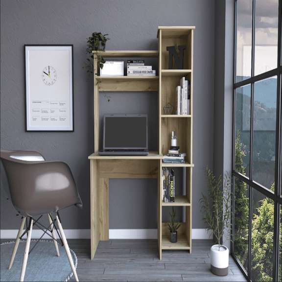We Have Furniture Desk Logan, Five Cubbies, Light Oak Finish