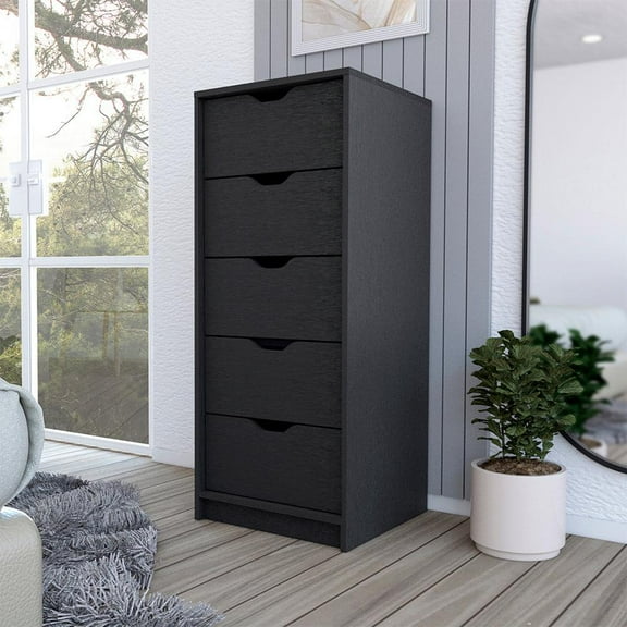 We Have Furniture Dresser Kamran, Five Drawers Narrow, Black Wengue Finish
