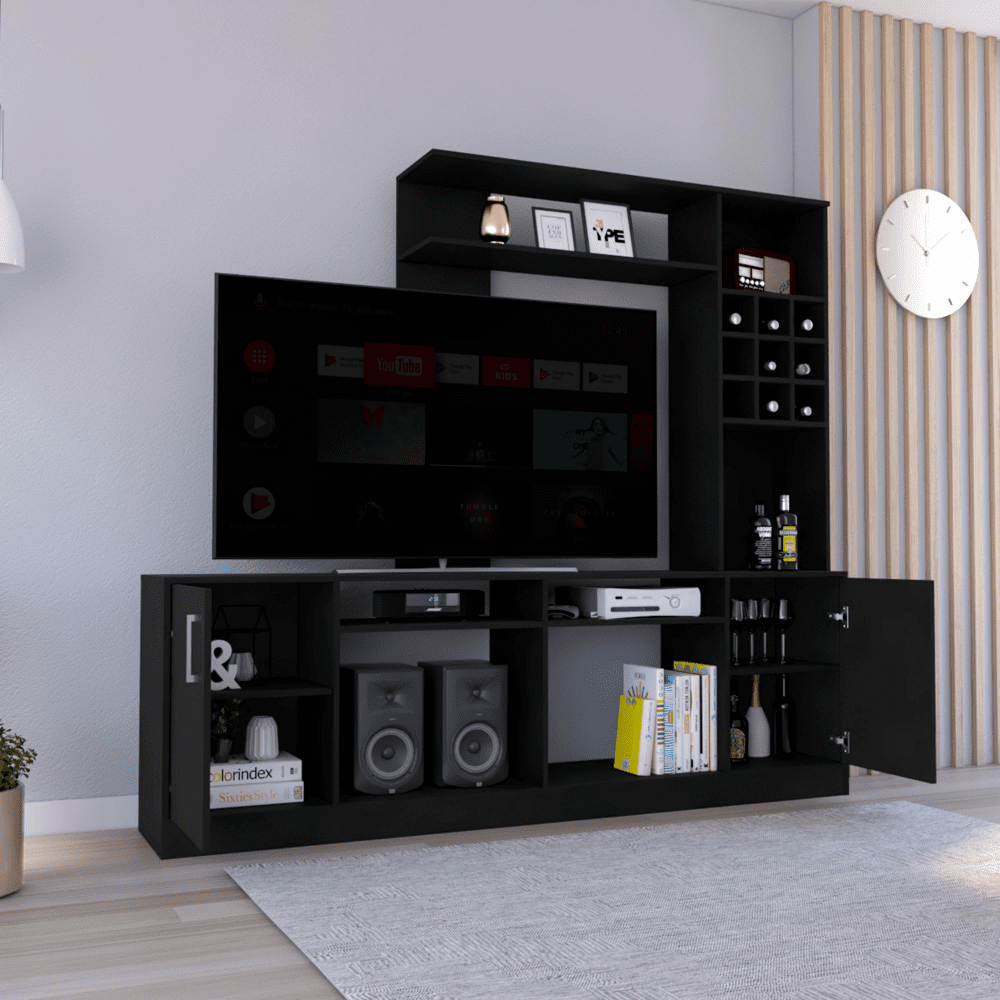 Modoc Black Wengue 78" Modern Entertainment Center with Storage Cubbies