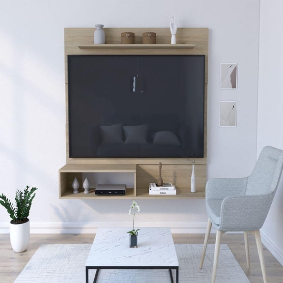 We Have Furniture Floating Entertainment Center Albuquerque, Space For The TVs, Light Pine Finish