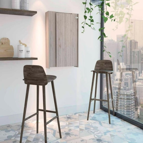 We Have Furniture Foldable Table Tacoma, Seven Interior Shelves, Light Gray Finish