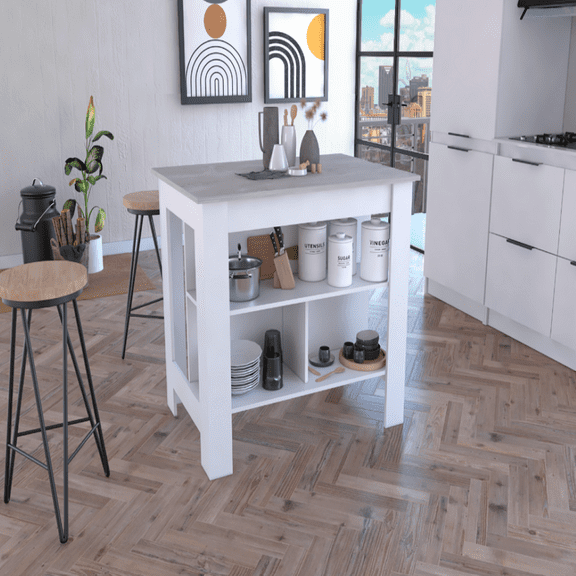 We Have Furniture Kitchen Island Dozza, Kitchen, White / Ibiza Marble Color Finish