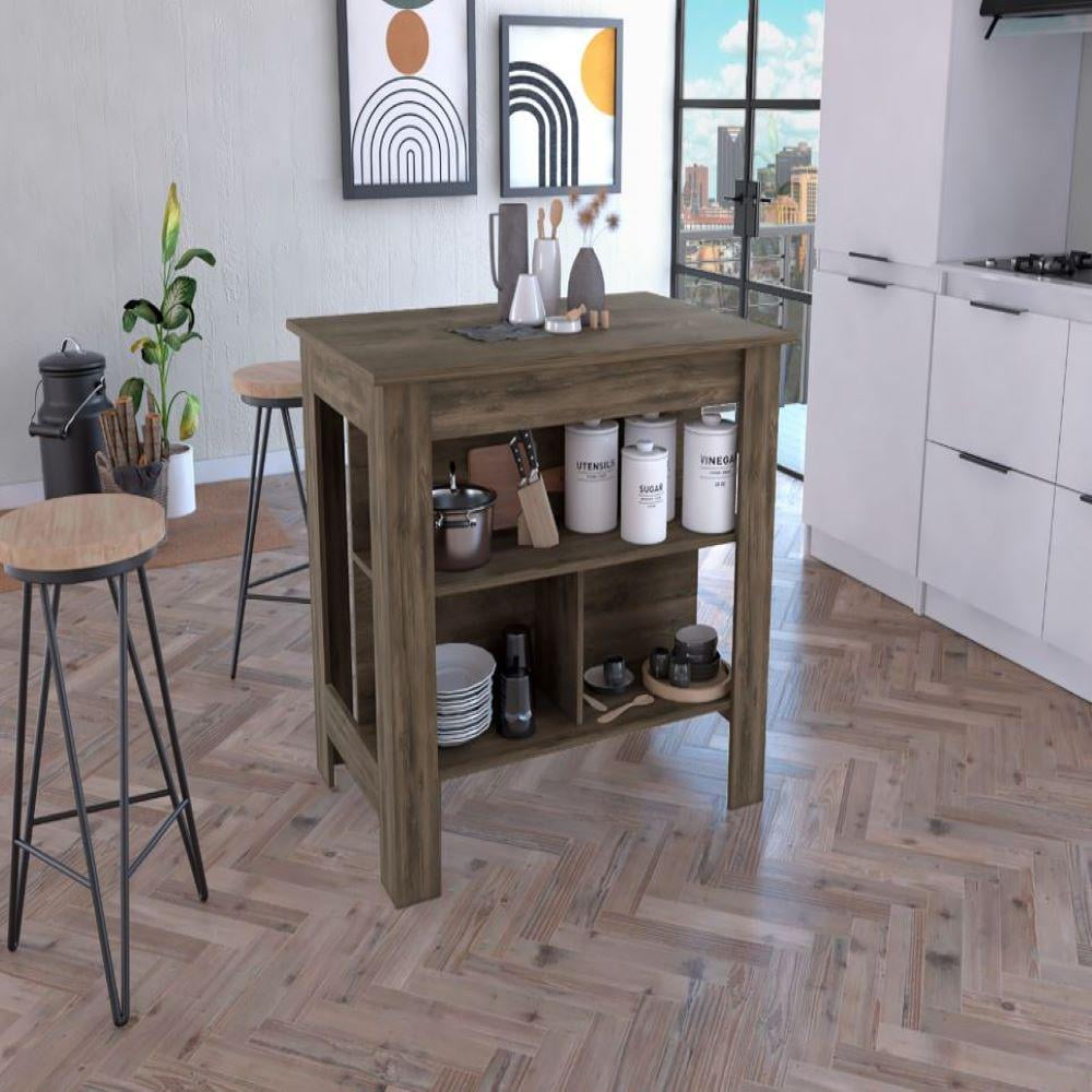 We Have Furniture Kitchen Island Dozza, Three Shelves, Dark Brown Finish