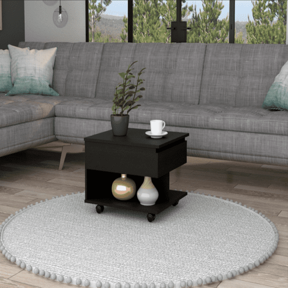 We Have Furniture Lift Top Coffee Table Mercuri, Casters, Black Wengue Finish