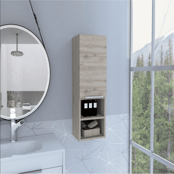 We Have Furniture Medicine Cabinet Hazelton, Open and Interior Shelves, Light Gray Finish